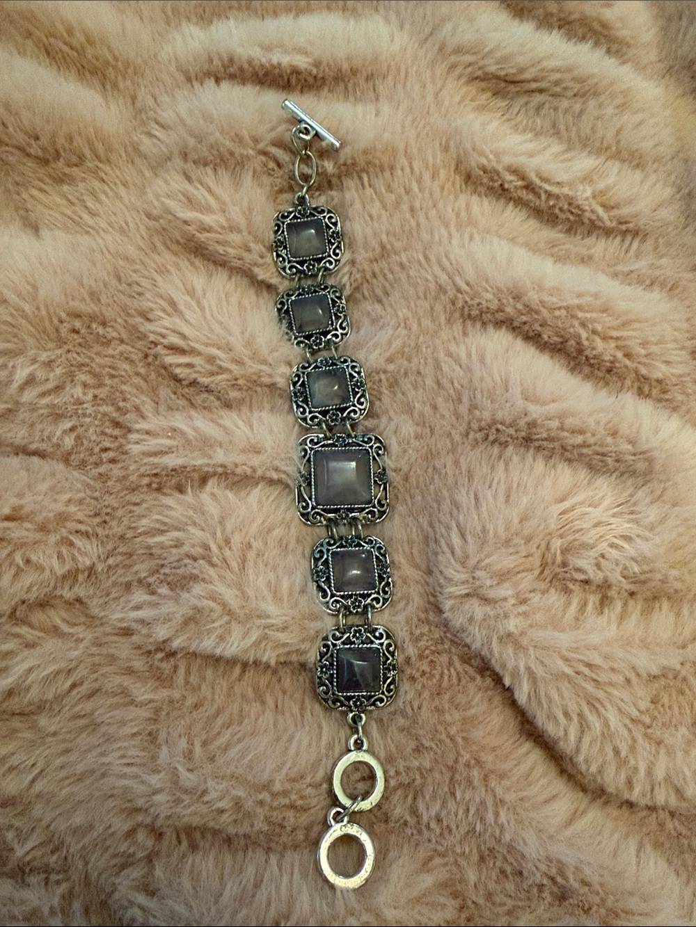 Vintage-Inspired Silver Bracelet with Smoky Gray/lavendar Stones